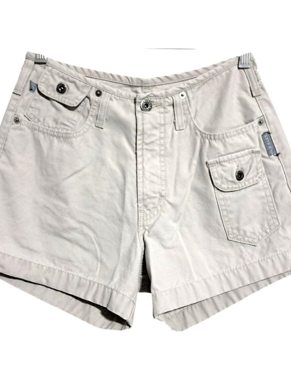Y2K Silver‎ Jeans Utility Cargo Shorts Womens 28 25 Khaki Beige 100% Cotton Mad
